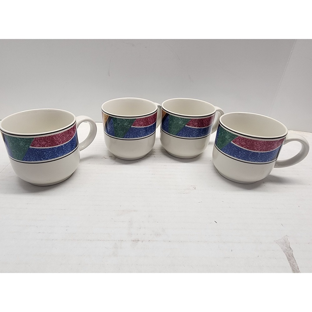 Sango Flair 91 Multi Color‎ Decorative Mug Cup - 3" Tall 3.25" Wide 4pc Set